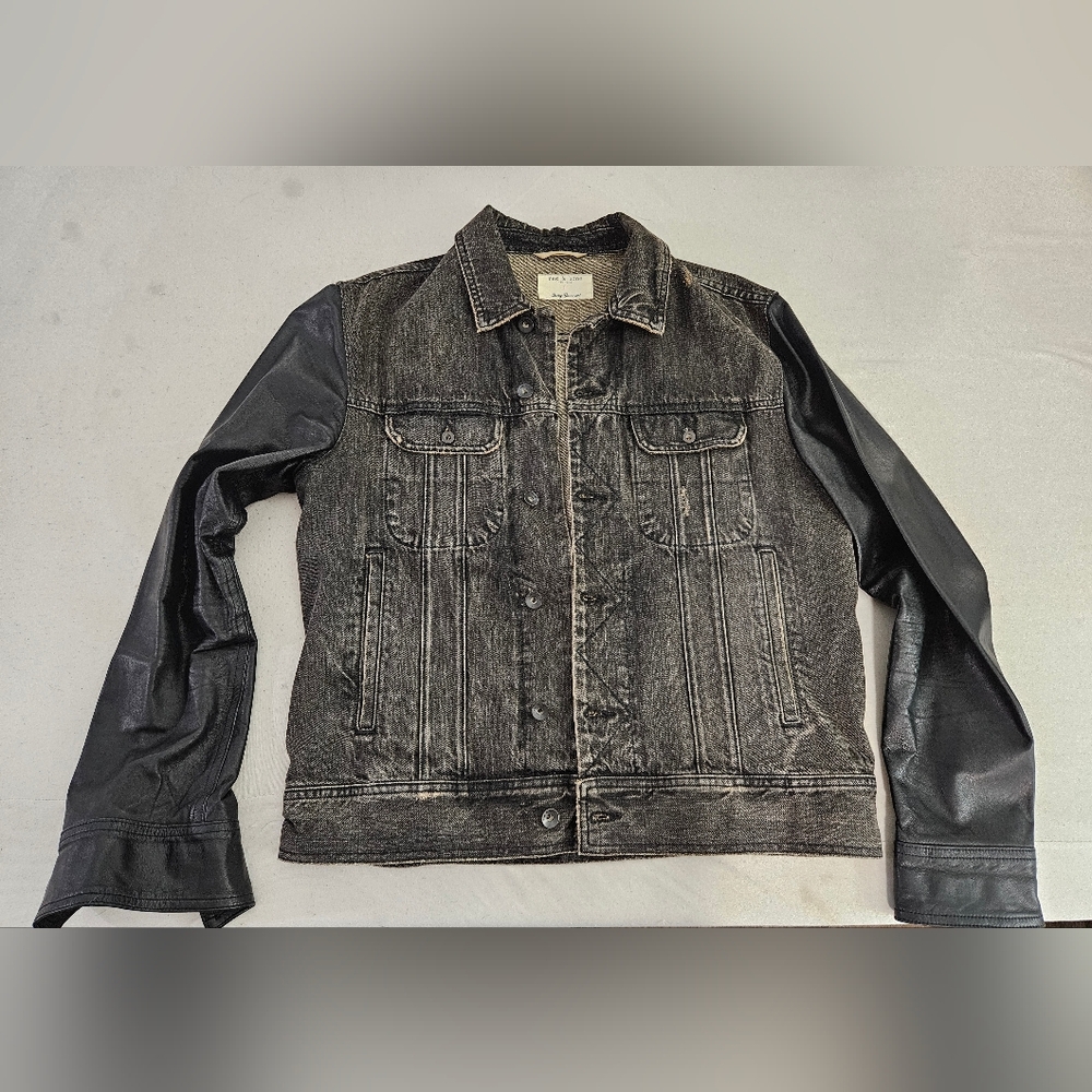 Rag And Bone Denim Jacket With Leather Sleeves / Large / Black